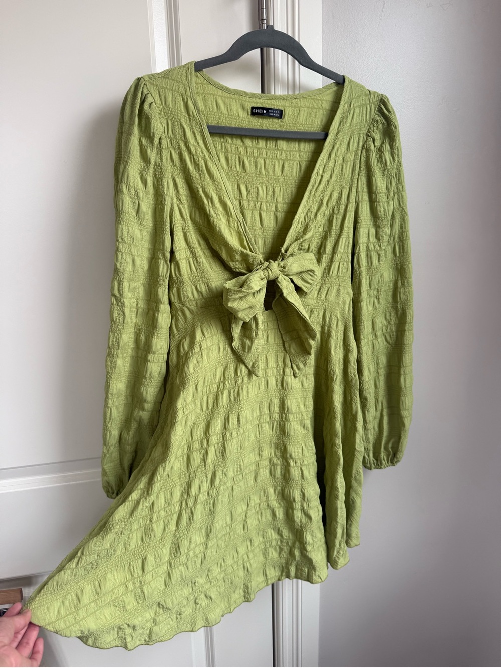 SHEIN Green Tie Front Mini Dress
